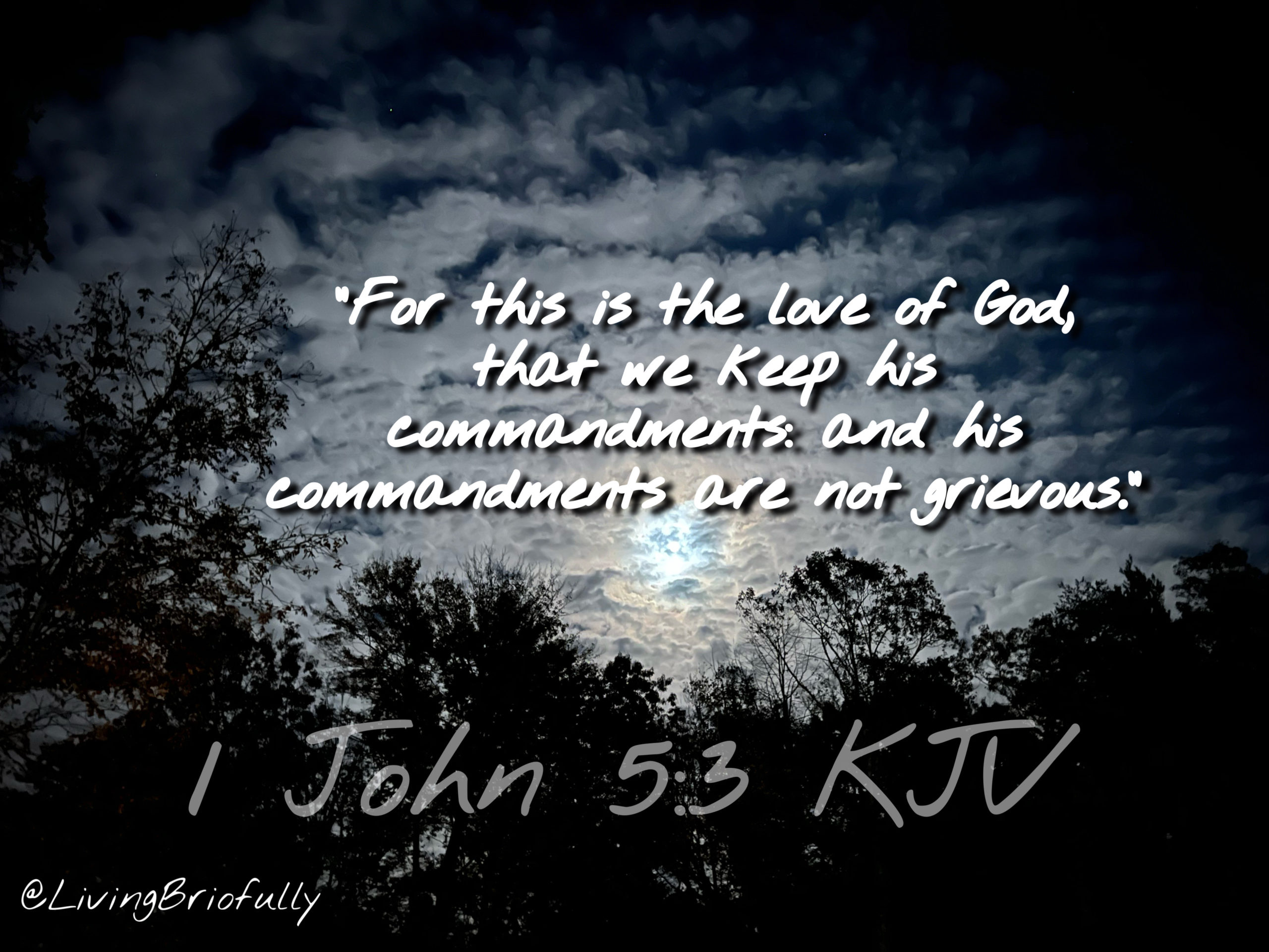 "For this is the love of God, that we keep his commandments: and his commandments are not grievous." 1 John 5:3